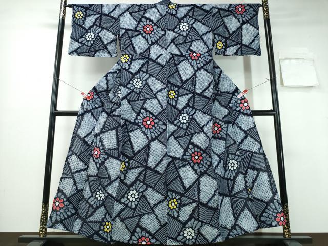 平和屋着物∴夏物 浴衣 有松鳴海絞り 切嵌花文 綿 逸品 CABA0761ng