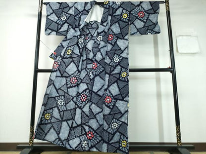 平和屋着物∴夏物 浴衣 有松鳴海絞り 切嵌花文 綿 逸品 CABA0761ng
