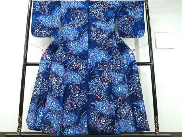 平和屋着物∴夏物 浴衣 有松鳴海絞り 舞蝶文 綿 逸品 CABA0762ng