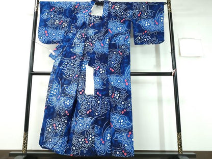 平和屋着物∴夏物 浴衣 有松鳴海絞り 舞蝶文 綿 逸品 CABA0762ng