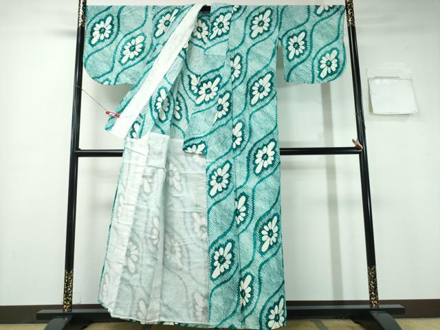 平和屋着物∴夏物 浴衣 有松鳴海絞り 立涌花菱文 綿 逸品 CABA0763ng