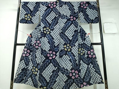 平和屋着物∴夏物 浴衣 有松鳴海絞り 舞葉花文 綿 逸品 CABA0765ng