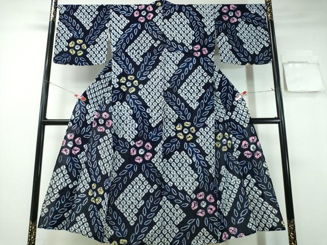 平和屋着物∴夏物 浴衣 有松鳴海絞り 舞葉花文 綿 逸品 CABA0765ng