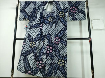 平和屋着物∴夏物 浴衣 有松鳴海絞り 舞葉花文 綿 逸品 CABA0765ng