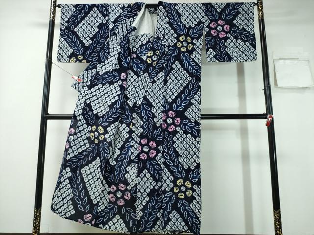 平和屋着物∴夏物 浴衣 有松鳴海絞り 舞葉花文 綿 逸品 CABA0765ng