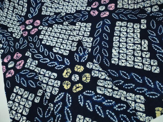 平和屋着物∴夏物 浴衣 有松鳴海絞り 舞葉花文 綿 逸品 CABA0765ng