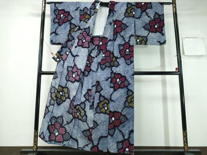 平和屋着物∴夏物 浴衣 有松鳴海絞り 舞花文 綿 逸品 CABA0768ng