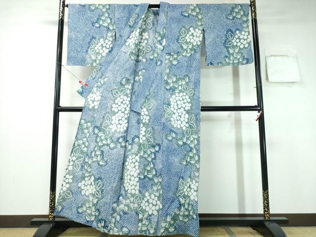 平和屋着物∴夏物　浴衣　有松鳴海絞り　紫陽花　綿　逸品　CABA0771ng