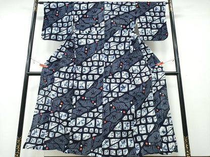 平和屋着物∴夏物 浴衣 有松鳴海絞り 石畳草花文 綿 逸品 CABA0772ng