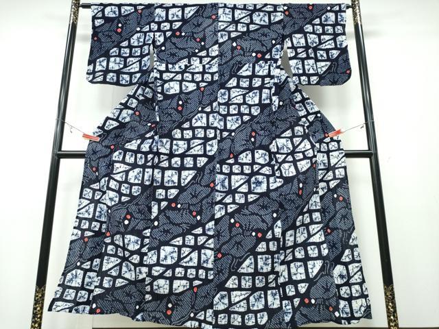 平和屋着物∴夏物 浴衣 有松鳴海絞り 石畳草花文 綿 逸品 CABA0772ng