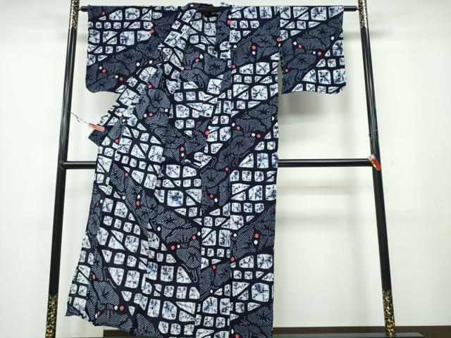 平和屋着物∴夏物 浴衣 有松鳴海絞り 石畳草花文 綿 逸品 CABA0772ng