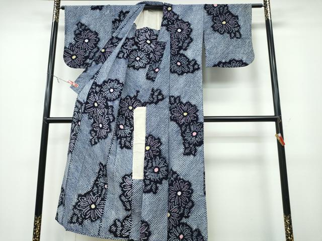 平和屋着物∴夏物　浴衣　有松鳴海絞り　舞菊文　綿　逸品　CABA0775ng 平和屋着物∴夏物 浴衣 有松鳴海絞り 舞菊文 綿 逸品 CABA0775ng