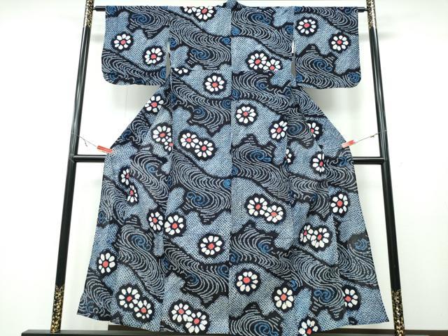 平和屋着物∴夏物 浴衣 有松鳴海絞り 立波舞花文 綿 逸品 CABA0776ng