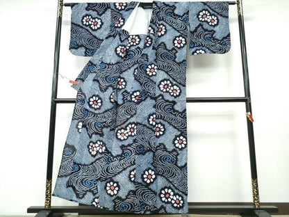 平和屋着物∴夏物 浴衣 有松鳴海絞り 立波舞花文 綿 逸品 CABA0776ng