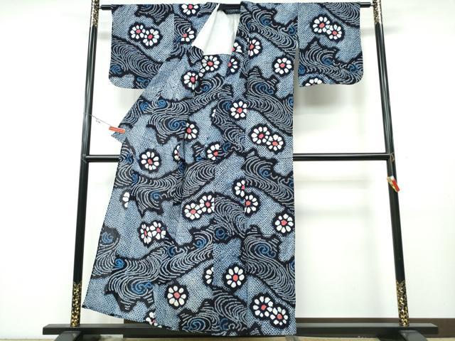 平和屋着物∴夏物 浴衣 有松鳴海絞り 立波舞花文 綿 逸品 CABA0776ng