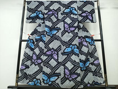 平和屋着物∴夏物 浴衣 有松鳴海絞り 舞蝶文 綿 逸品 CABA0778ng