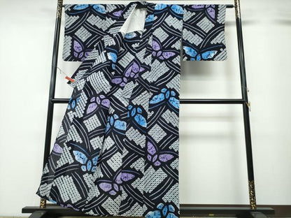平和屋着物∴夏物 浴衣 有松鳴海絞り 舞蝶文 綿 逸品 CABA0778ng