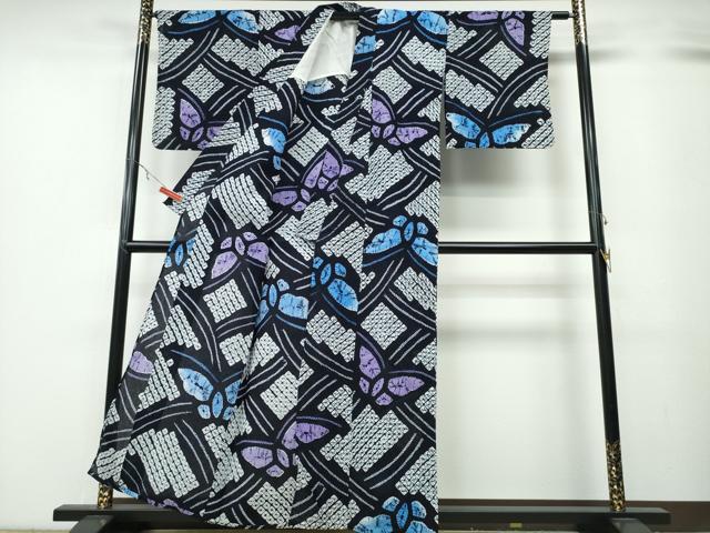 平和屋着物∴夏物 浴衣 有松鳴海絞り 舞蝶文 綿 逸品 CABA0778ng