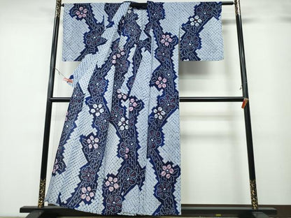 平和屋着物∴夏物 浴衣 有松鳴海絞り 枝椿花文 綿 逸品 CABA0779ng
