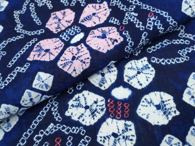 平和屋着物∴夏物 浴衣 有松鳴海絞り 枝椿花文 綿 逸品 CABA0779ng