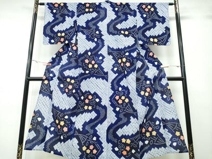 平和屋着物∴夏物 浴衣 有松鳴海絞り 流水花束文 綿 逸品 未使用 CABA0780ng