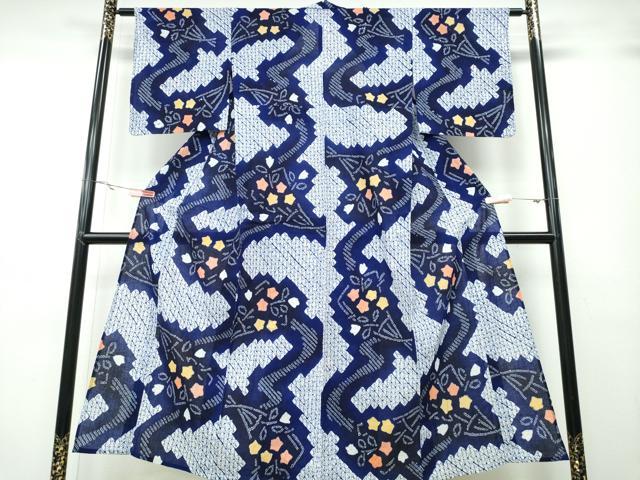 平和屋着物∴夏物 浴衣 有松鳴海絞り 流水花束文 綿 逸品 未使用 CABA0780ng