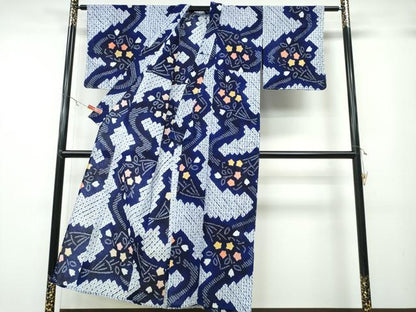 平和屋着物∴夏物 浴衣 有松鳴海絞り 流水花束文 綿 逸品 未使用 CABA0780ng
