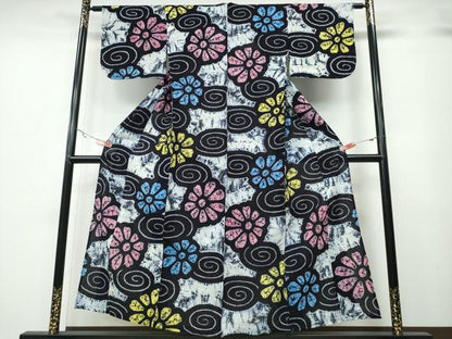 平和屋着物∴夏物 浴衣 有松鳴海絞り 流水舞花文 綿 逸品 未使用 CABA0781ng