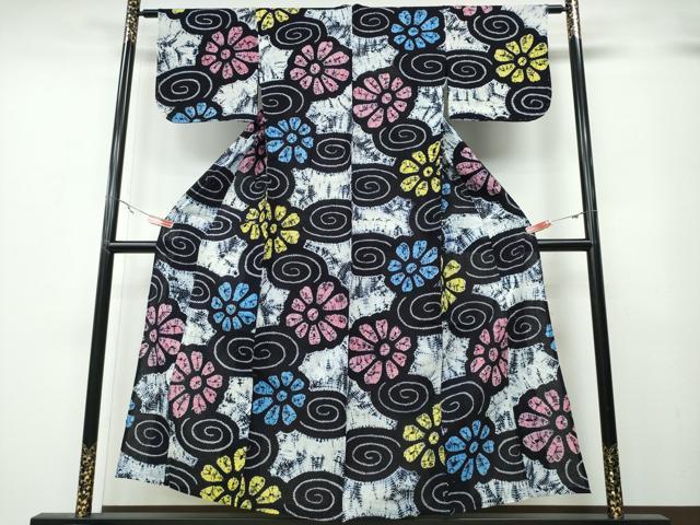 平和屋着物∴夏物 浴衣 有松鳴海絞り 流水舞花文 綿 逸品 未使用 CABA0781ng