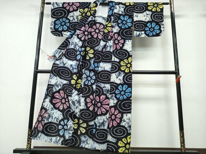 平和屋着物∴夏物 浴衣 有松鳴海絞り 流水舞花文 綿 逸品 未使用 CABA0781ng