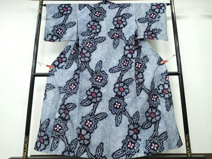 平和屋着物∴夏物 浴衣 有松鳴海絞り 枝花文 綿 逸品 CABA0782ng