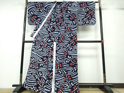 平和屋着物∴夏物 浴衣 有松鳴海絞り 蜻蛉 トンボ 流水文 綿 逸品 CABA0783ng