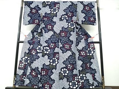 平和屋着物∴夏物 浴衣 有松鳴海絞り 枝牡丹 綿 逸品 CABA0788ng