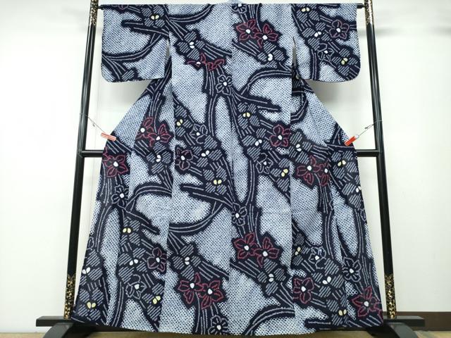 平和屋着物∴夏物 浴衣 有松鳴海絞り 草花文 綿 逸品 CABA0789ng