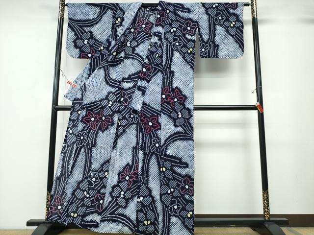 平和屋着物∴夏物 浴衣 有松鳴海絞り 草花文 綿 逸品 CABA0789ng