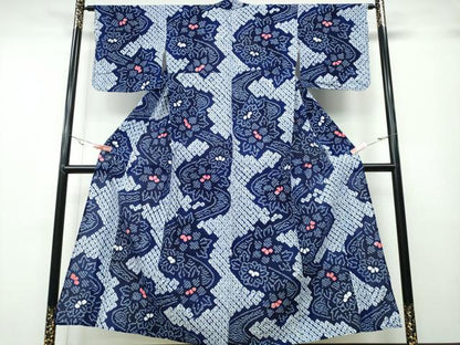 平和屋着物∴夏物 浴衣 有松鳴海絞り 流水花文 綿 逸品 CABA0790ng