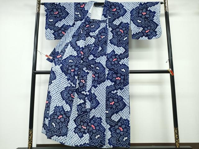 平和屋着物∴夏物 浴衣 有松鳴海絞り 流水花文 綿 逸品 CABA0790ng