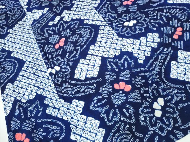 平和屋着物∴夏物 浴衣 有松鳴海絞り 流水花文 綿 逸品 CABA0790ng