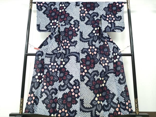 平和屋着物∴夏物 浴衣 有松鳴海絞り 花唐草文 綿 逸品 CABA0797ng