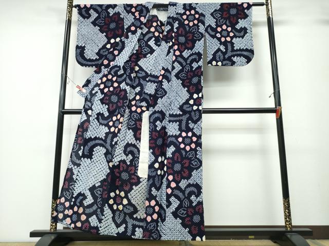 平和屋着物∴夏物 浴衣 有松鳴海絞り 花唐草文 綿 逸品 CABA0797ng