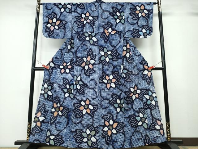 平和屋着物∴夏物 浴衣 有松鳴海絞り 蔦の葉花文 綿 逸品 CABA0799ng