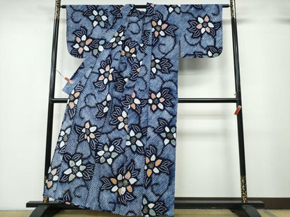 平和屋着物∴夏物 浴衣 有松鳴海絞り 蔦の葉花文 綿 逸品 CABA0799ng