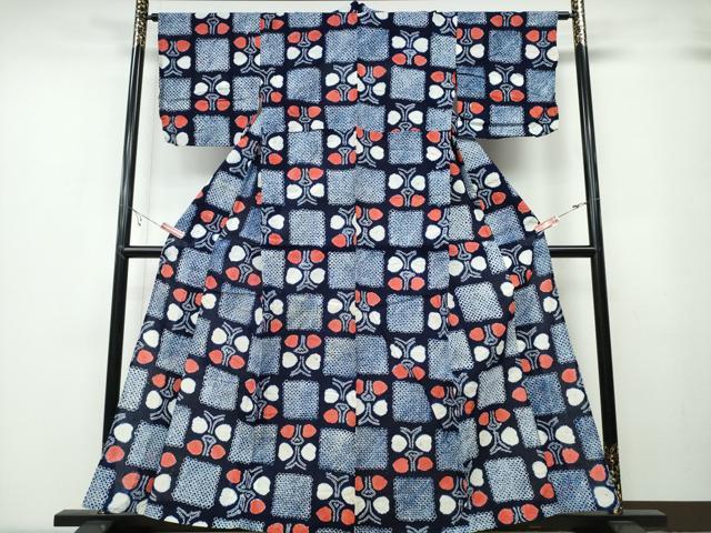 平和屋着物∴夏物 浴衣 有松鳴海絞り 市松舞蝶文 綿 逸品 CABA0800ng