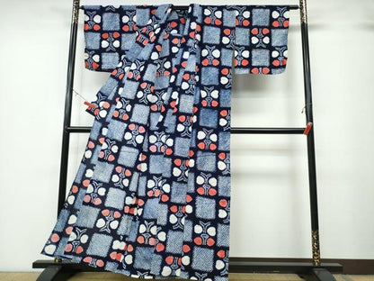 平和屋着物∴夏物 浴衣 有松鳴海絞り 市松舞蝶文 綿 逸品 CABA0800ng