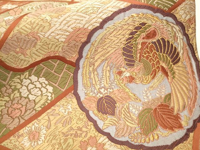 平和屋着物●六通柄袋帯　唐織　鳳凰草花文　金糸　正絹　逸品　CABA0814hy