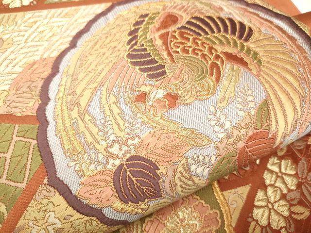 平和屋着物●六通柄袋帯　唐織　鳳凰草花文　金糸　正絹　逸品　CABA0814hy