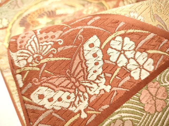 平和屋着物●六通柄袋帯　唐織　鳳凰草花文　金糸　正絹　逸品　CABA0814hy