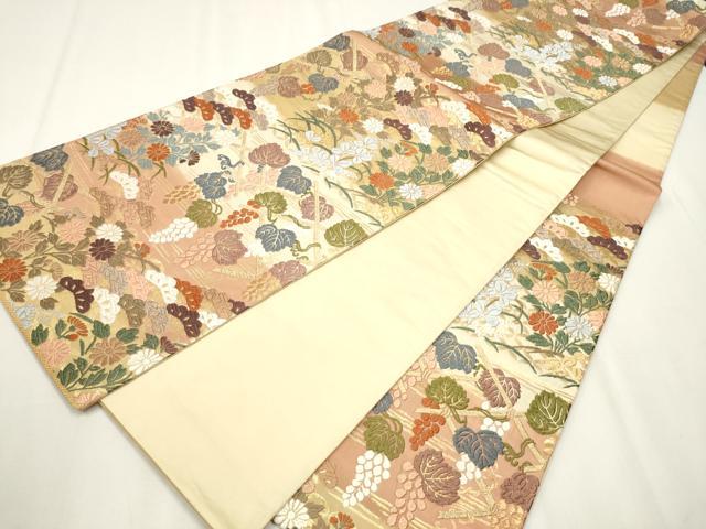 平和屋着物●六通柄袋帯　唐織　葡萄蔦の葉文　金糸　正絹　逸品　CABA0817hy