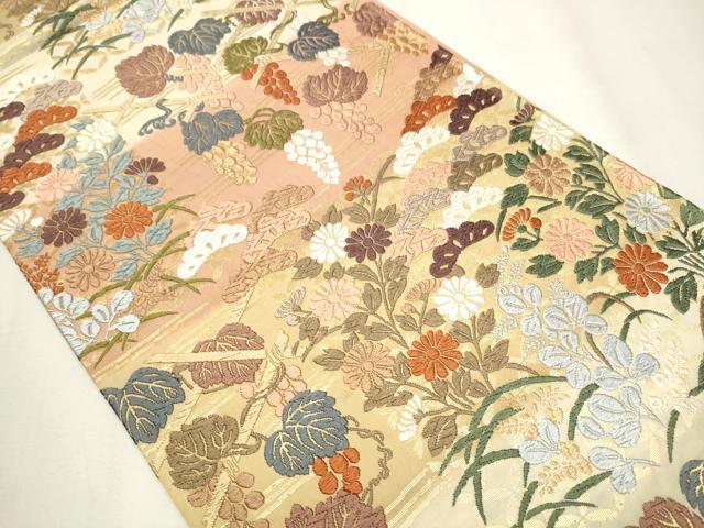 平和屋着物●六通柄袋帯　唐織　葡萄蔦の葉文　金糸　正絹　逸品　CABA0817hy