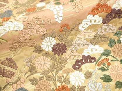 平和屋着物●六通柄袋帯　唐織　葡萄蔦の葉文　金糸　正絹　逸品　CABA0817hy